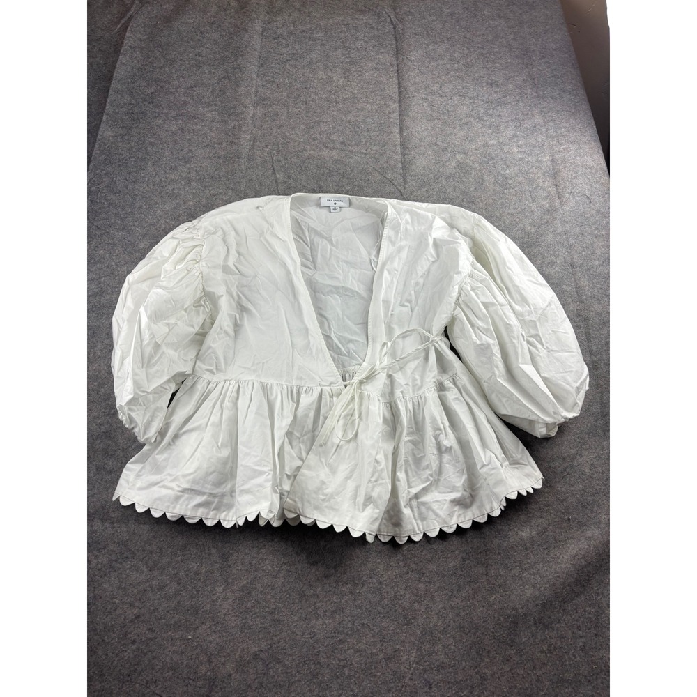 Kika Vargas x Target Puff Sleeve Scalloped Wrap Peplum Blouse Coquette Women M